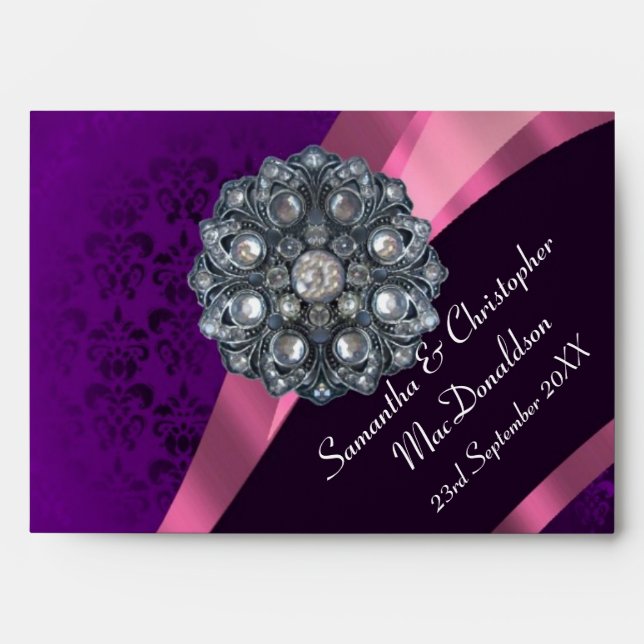 Purple damask and crystal rhinestone envelopes (Front)