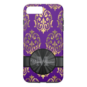 Purple damask and gold personalized monogram iPhone 8 plus/7 plus case
