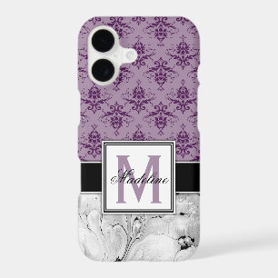 Purple Damask and Marble Monongram
