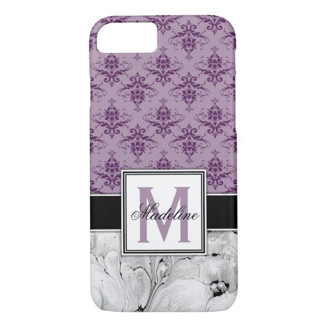 Purple Damask and Marble Monongram Case-Mate iPhone Case (Back)