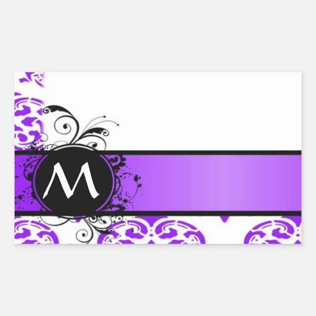 Purple damask and monogram sticker (Front)