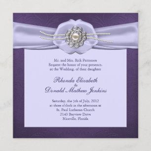 Purple Damask and Pearls Wedding Invitation