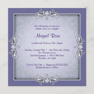 Purple Damask Bat Mitzvah Invitation