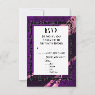 Purple damask black formal wedding R.S.V.P RSVP Card