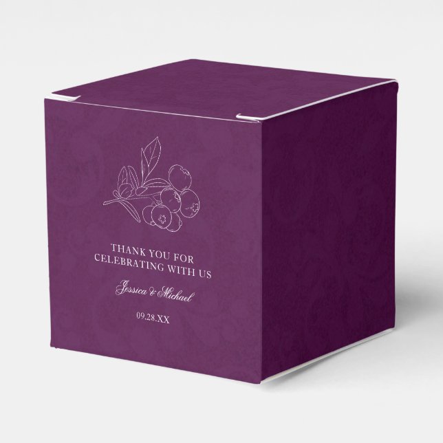 Purple Damask Botanical Berries Elegant Wedding Favor Box (Front Side)