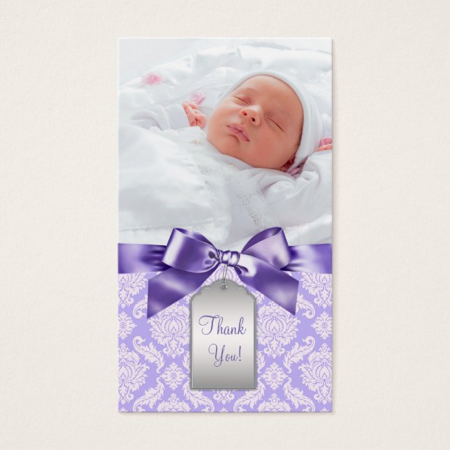 Purple Damask Bow Bomboniere Tags (Front)