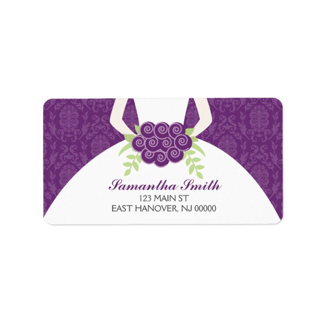 Purple Damask Bridal Shower Label (Front)