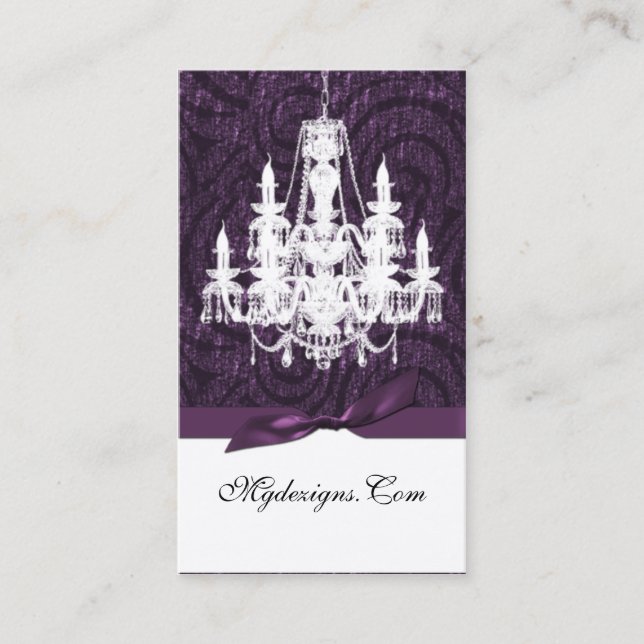 purple damask chandelier Chic Business Cards (Front)