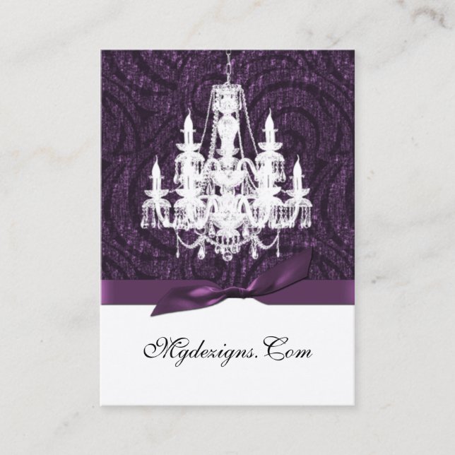 purple damask chandelier Chic Business Cards (Front)