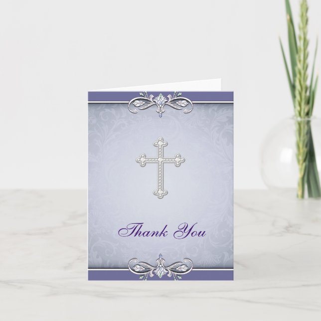 Purple Damask Christian Cross Merci (Devant)