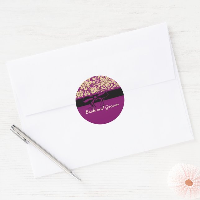 Purple Damask Classic Round Sticker (Envelope)