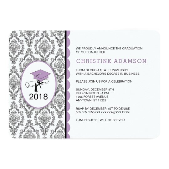Purple Damask College Graduation Party Invites