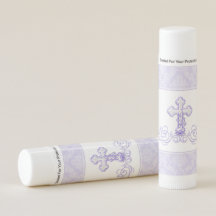 Purple Damask Cross Baptism Lip Balm Favour