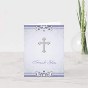 Purple Damask Cross Christian Thank You Card