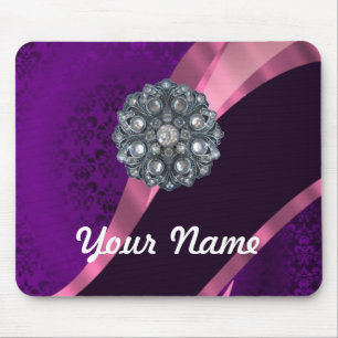 Purple damask & crystal mouse pad