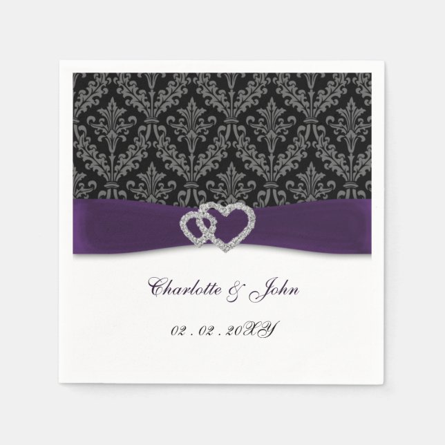 Purple Damask Diamante Wedding Classic  Napkin (Front)