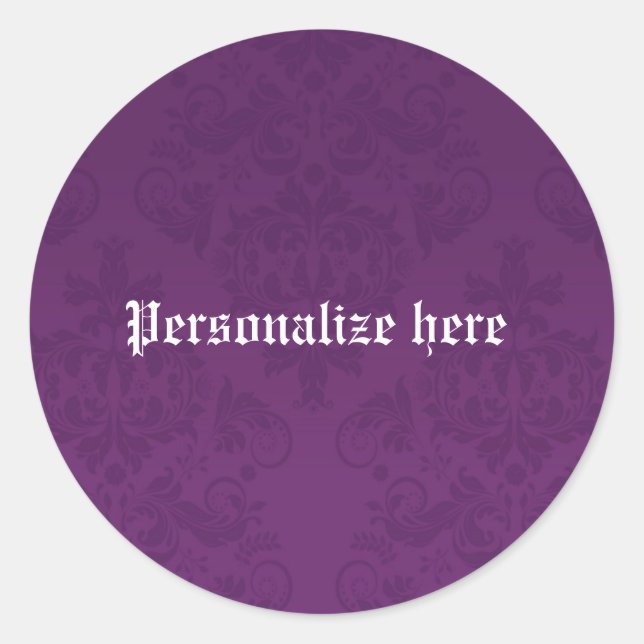 Purple Damask Elegant Personalized Party Sticker (Front)