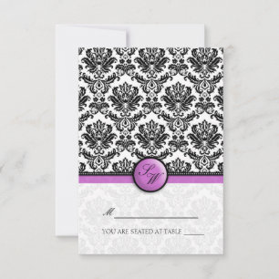 Purple Damask Folding Tent Place Card