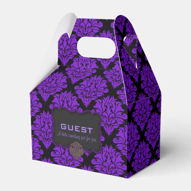 Purple Damask-Gable Party Favour Box (Front Side)
