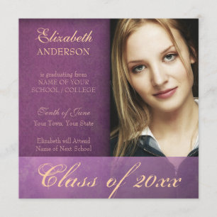 Purple Damask Grunge Graduation Announcement