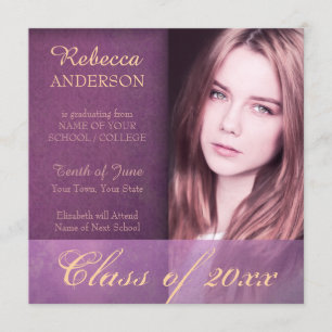 Purple Damask Grunge Graduation Announcement
