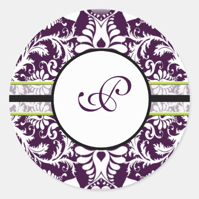 Purple Damask Initial Sticker Letter P Wedding (Front)