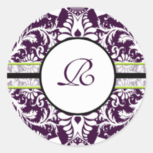 Purple Damask Initial Sticker Letter R Wedding