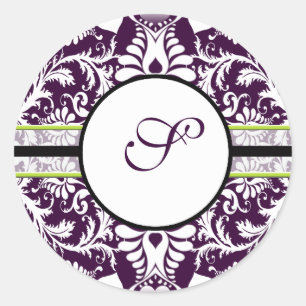 Purple Damask Initial Sticker Letter S Wedding