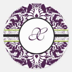 Purple Damask Initial Sticker Letter X Wedding