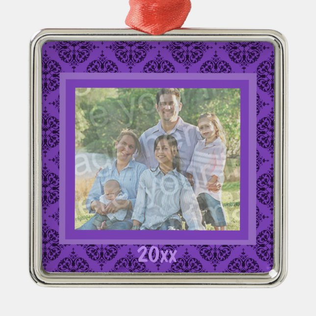 Purple Damask Keepsake Ornament (Front)