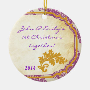 Purple Damask Lace Gold Personalized Name Ornament