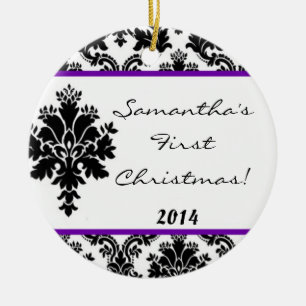 Purple Damask Lace Personalized Name Ornament