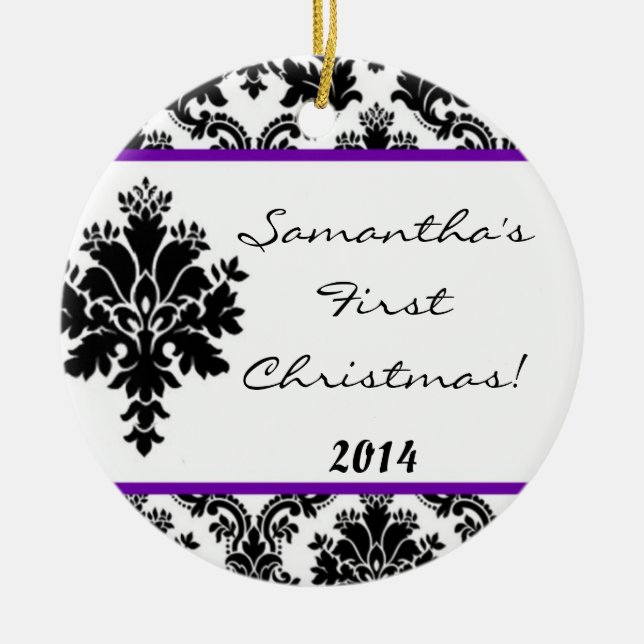 Purple Damask Lace Personalized Name Ornament (Front)