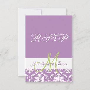 Purple Damask Monogram Photo Wedding RSVP Card
