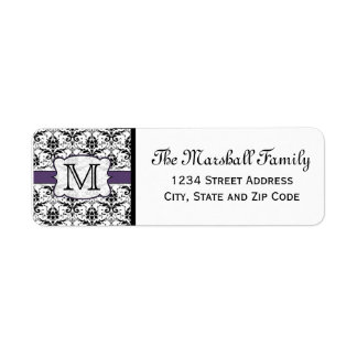 (Purple) Damask Monogram Return Address Labels