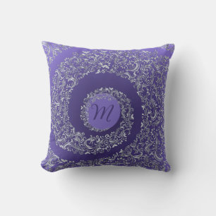 Purple Damask Monogram Throw Pillow