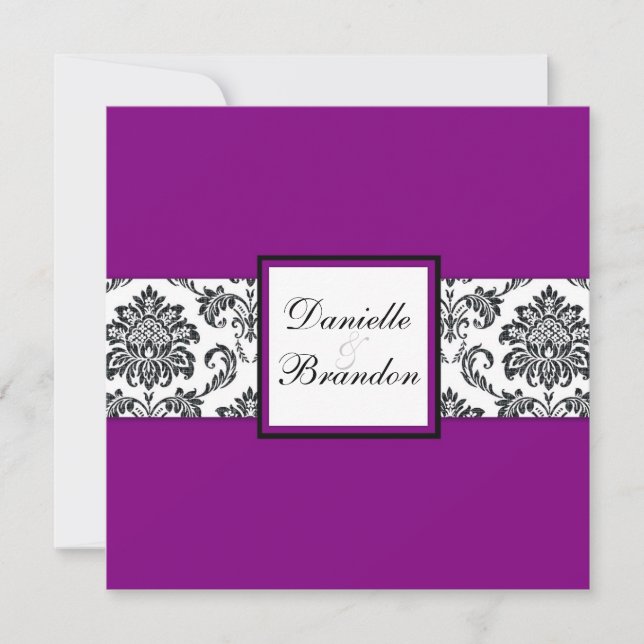 Purple Damask Monogram Wedding Invitation (Front)