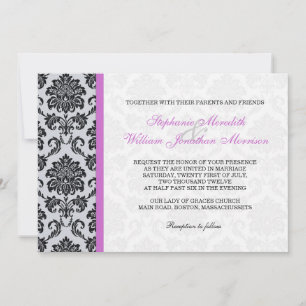 Purple Damask Monogram Wedding Invitation