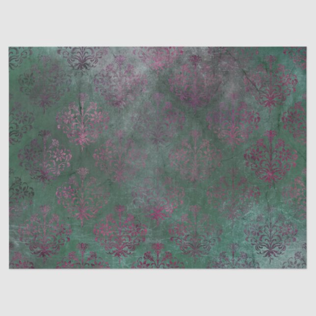 Purple Damask on faded green background decoupage Tissue Paper (Front)