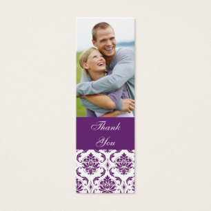 Purple Damask Photo Wedding Thank You Favour Tag