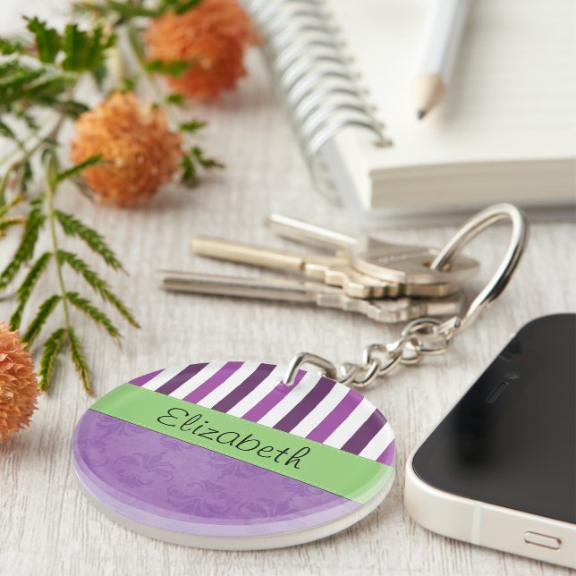 Purple Damask, Purple Stripes, Stripe, Votre Nom (Devant droit)