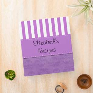 Purple Damask, Purple Stripes, Striped, Your Name Binder