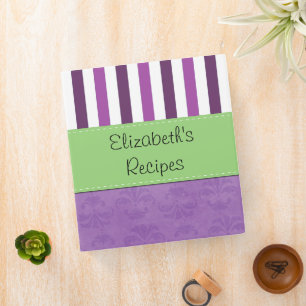 Purple Damask, Purple Stripes, Striped, Your Name Binder