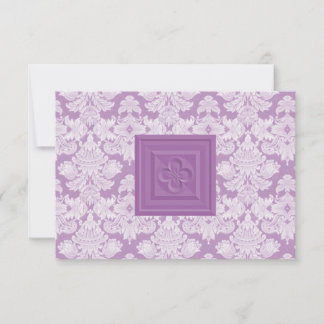 Purple Damask RSVP Card with Cross or Quatrefoil