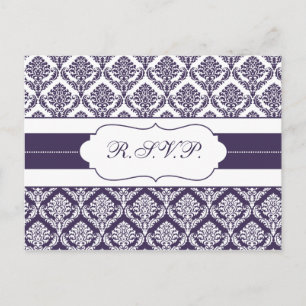purple damask rsvp invitation postcard