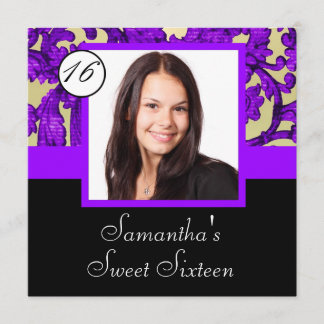 Purple damask sweet sixteen invitation