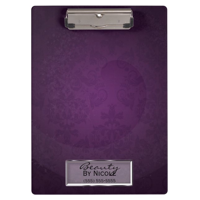 Purple Damask Swirl Elegant chic Glam Personalized Clipboard (Front)
