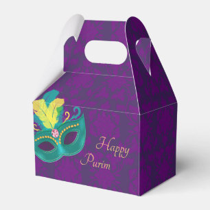 Purple Damask Teal Mask Purim Party Favor Box