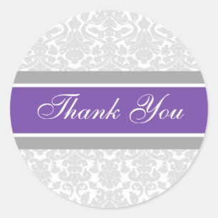 Purple Damask Thank You Wedding Envelope Seals