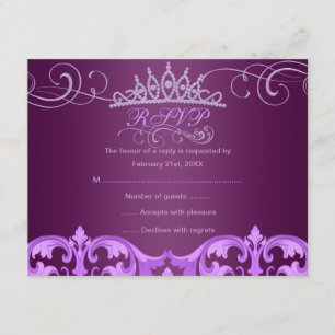 Purple Damask & Tiara Anniversaire Carte RSVP